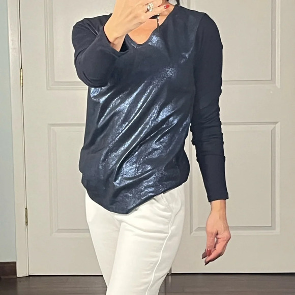 Majestic Filatures Metallic Long-Sleeve V-Neck Tee size 2 - Picture 3 of 10